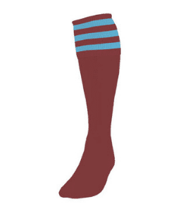 St Bernards Maroon/Sky 3 stripe Games Socks