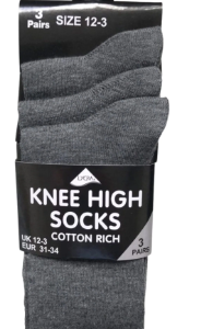 3 Pack Knee Socks Grey